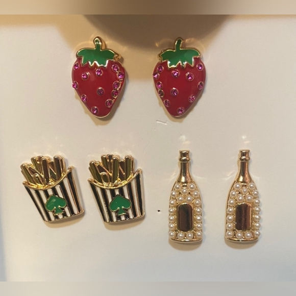 NWT Kate Spade/Target Earrings - Set Of 3 (Fries, Champagne, Strawberries) - Picture 3 of 8